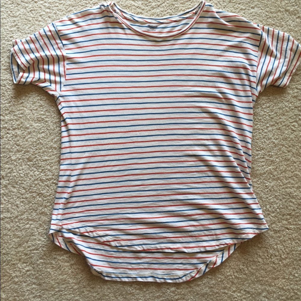 Madewell orange and blue striped crewneck T.